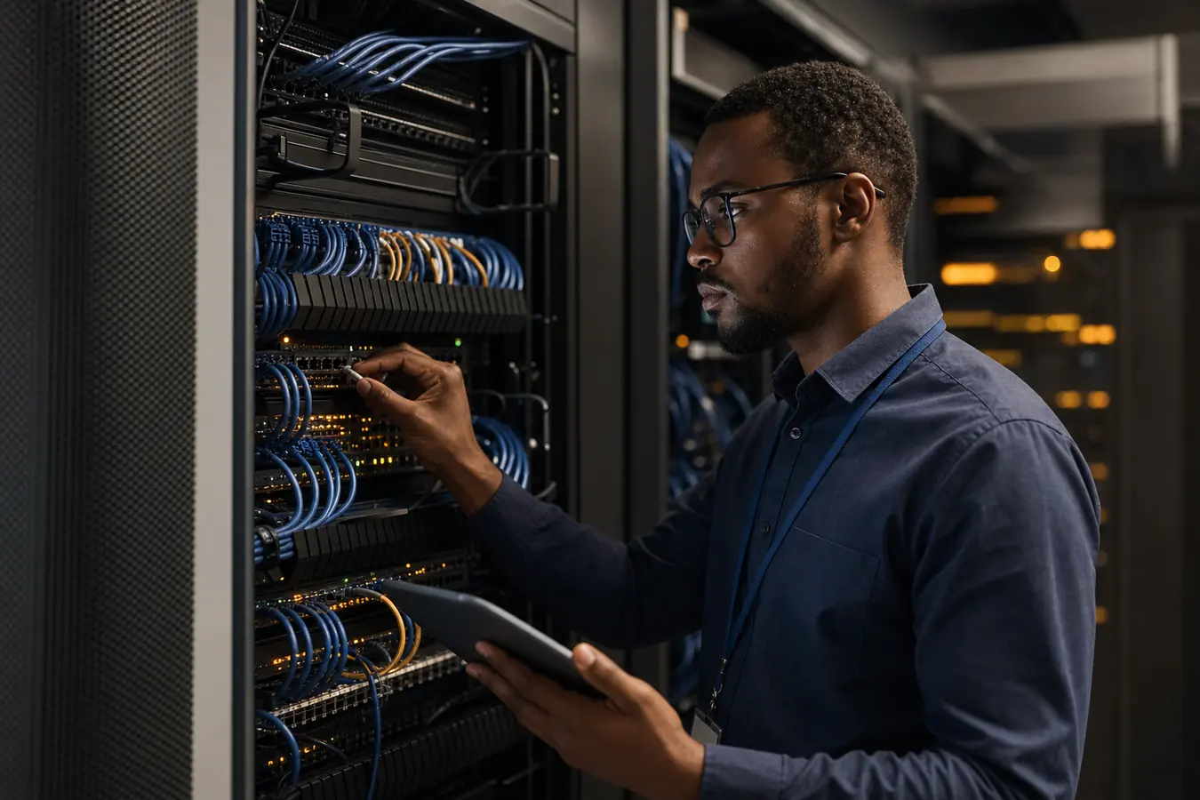 Network engineer maintaining structured business infrastructure